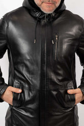 Men's leather coat Boril with hood